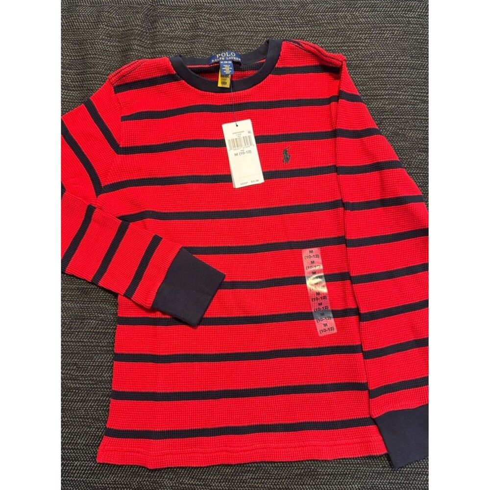Polo by Ralph Lauren Red and Navy Striped Long-Sleeve Sweatshirt